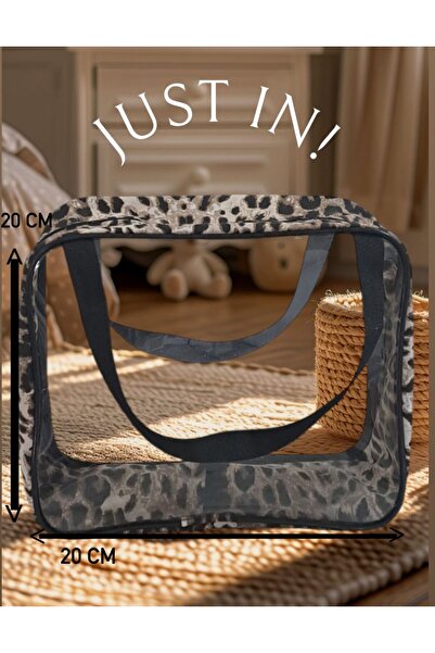 Beyzatex Leopar Desenli Şeffaf Makyaj Çantası