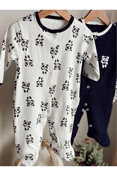 Bamoola 100% Cotton Panda Patterned 3-Piece Jumpsuit with Booties (Girl - Boy - Newborn)
