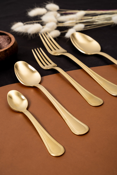 çarşıdayız Lzn 60 Pieces Gold Fork Spoon Set for 12 People - Stylish and Elegant Design