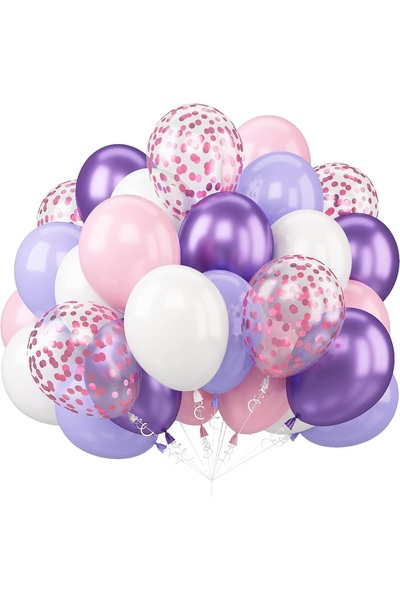 Home Zone 60 pcs 12 Inch Metallic Purple Maca Purple Pink White Balloons