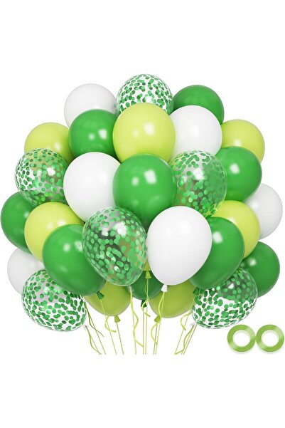 Home Zone 60 pcs 12 inch Green White Birthday Balloons with Confetti Balloons