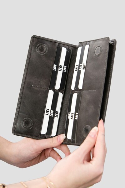 Deriza Унісекс сірий гаманець з відділенням для телефону 3367 з натуральної шкіри