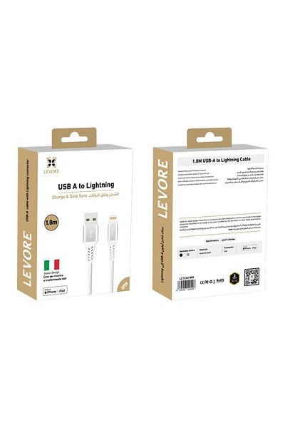 Levore USB to Lightning Nylon Cable MFI Certified 1.8m - White