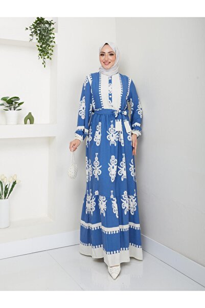 moda periy Kadın yazlık basic pamuklu viskon Kuşaklı Salaş Tesettür Elbise