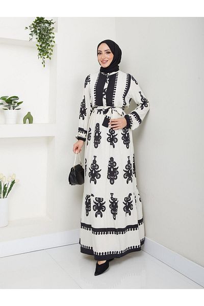 moda periy فستان نسائي صيفي أساسي مصنوع من القطن والفيسكوز وحزام حجاب فضفاض