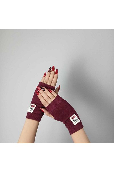 Gönülden Tasarım Claret Red Knitwear Fingerless Licra Women's Gloves