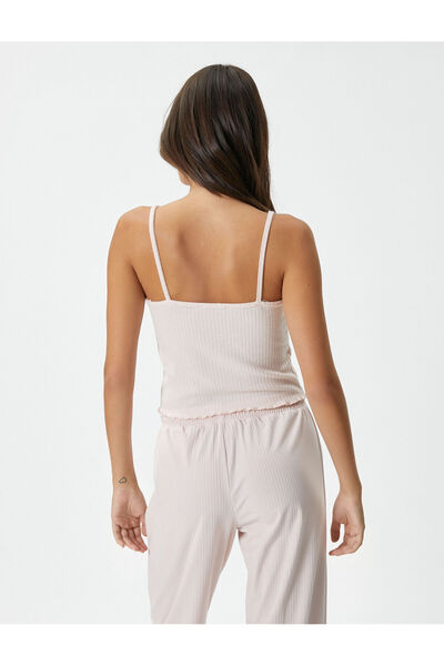 Koton İnce Askılı Pijama Üstü Fitilli V Yaka Slim Fit