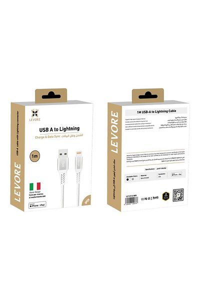 Levore USB to Lightning Nylon Cable MFI Certified 1m - White