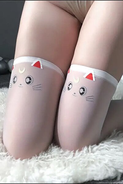Giraffe Dantel Fileli Beyaz Luna Çorap Gothic Y2k Steampunk Lolita seksi Holl...