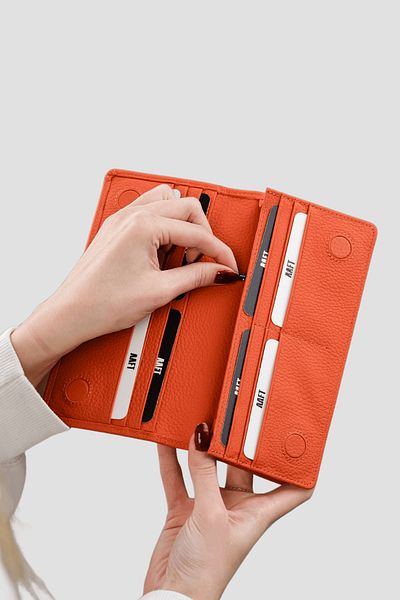Deriza Orange Genuine Leather - Golden 3367 Unisex Wallet with Phone Compartment