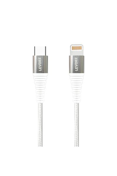 Levore USB-C to Lightning Nylon Cable MFI Certified 1m - White