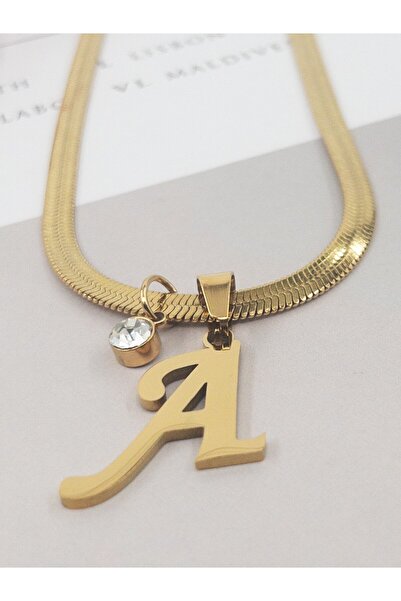 Siya Silver Kararmaz Çelik Zirkon Taşlı İtalyan Zincirli Harfli Kolye