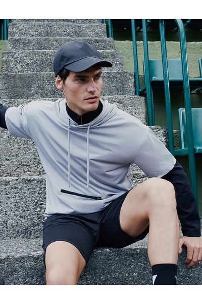 Koton Tricou sport cu glugă, buzunar cu fermoar, mânecă scurtă
