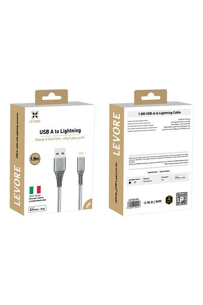 Levore USB to Lightning Nylon Cable MFI Certified 1.8m - Gray