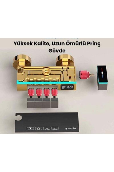 DİZAYNAKS Fonksiyonel Tepe Duşlu Piyano Sürgülü Duş ve Batarya Takımı Mat Siyah