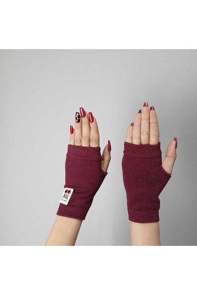 Gönülden Tasarım Claret Red Knitwear Fingerless Licra Women's Gloves