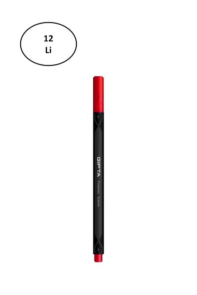 Gıpta Red Fineliner Pen - 0.4 Mm, Triangle Cut, 12 Pieces Cardboard Box
