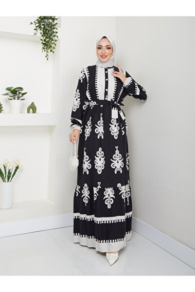 moda periy Kadın yazlık basic pamuklu viskon Kuşaklı Salaş Tesettür Elbise