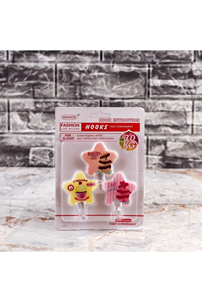 NİLÜFER HOME 3 Adet Pratik Yapışkanlı Duvar Askısı Sevimli Cake Desenli