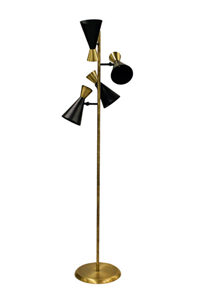 Vinner Arke Eskitme Kaplama Siyah Detaylı Metal Oynar Başlıklı Tek Ayaklı Lambader, Salon Lambader