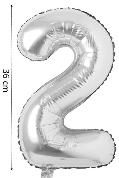 Onay Store Folyo Balon 2 Rakamı Helyum Balon 36 Cm Gümüş Renk - Doğum Günü Pa...