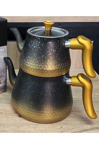 Yıldız çelik Aldora bakalit kulp çift renk gold granit çaydanlık