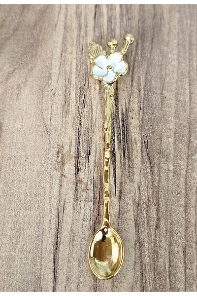 atabey home طقم ملاعق شاي ذهبية بتفاصيل وردة يابانية بيضاء - 6 ملاعق مزخرفة