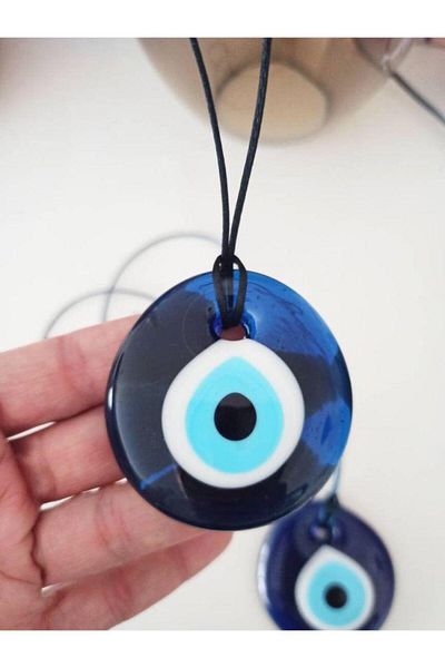 312 KONSEPT 10 Pieces 5 cm Decorative Perforated Glass Evil Eye Beads and Jute Rope Tree Ornament Keychain