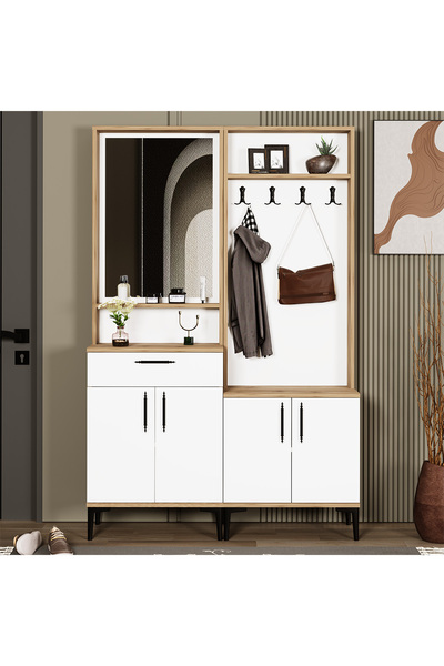 Kalender Dekor SEZEN-1-2 Aynalı Çekmeceli Portmanto Ayakkabılık Vestiyer