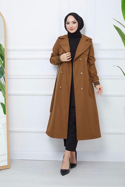 Nevayla Moda Bondit Υφάσμα Μακριά Παρκά με ΡιμπΑΛΑ / Καφέ - M0110
