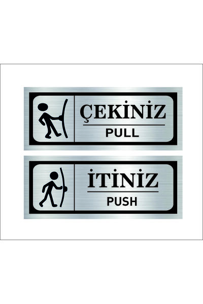 sıradışıhediyem Push and Pull Logo Silver Color Metal Label