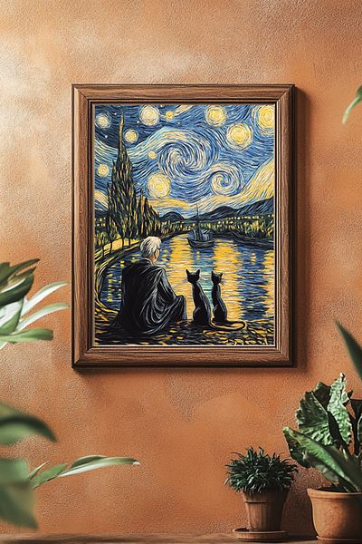 Taranist Poster - Van Gogh Noaptea înstelată Pisica de noapte înstelată