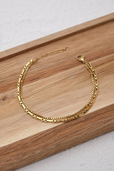 ESBAFLOR مجموعة من قطعتين من الفولاذ - صندوق دفعة، مربع ومستطيل، سوار سلسلة، غير تشويه 17+4 سم و 21 سم