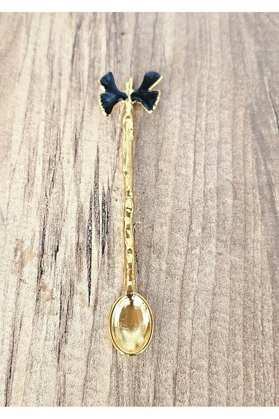 atabey home Set of 6 Gold Teaspoons - Black Butterfly Detailed, Decorative Spoon
