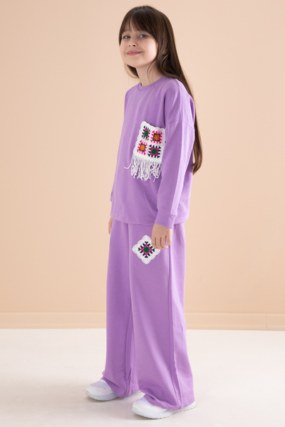 Cansın Mini Σετ φόρμας για κορίτσια Lilac Lace - Crew Neck, Pocket Detail 20146