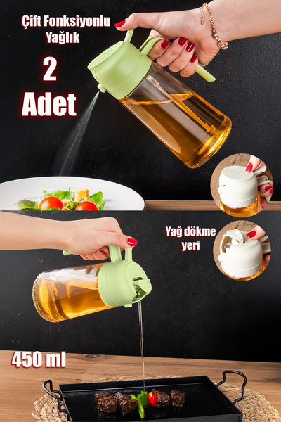 Porsima ALK-1900 2li Cam Sprey-Fısfıs Yağdanlık Limon Sirke Sos Airfryer Püskürtmeli Püskürtücü Yağlık