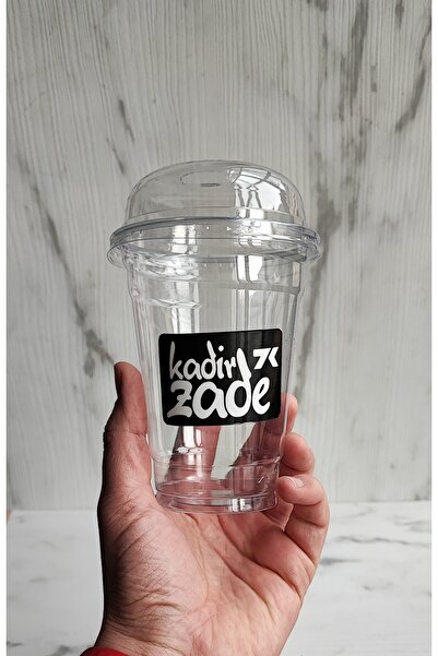 maycup 14 Oz FİRMANIZA ÖZEL BASKILI Kapaklı Sert Plastik Bardak 100 Adet Bardak+Kapak ŞEFFAF PET BARDAK