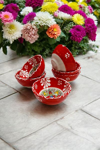 Salizera Handmade Kutahya Authentic Patterned Tile Ceramic Bowl Set (8cm - 6 Pieces) -Dustpan Jam Bowl