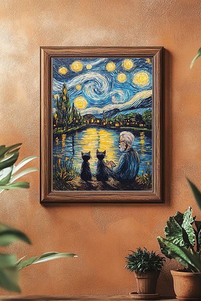 Taranist Αφίσα - Βαν Γκογκ Starry Night Starry Night Cat