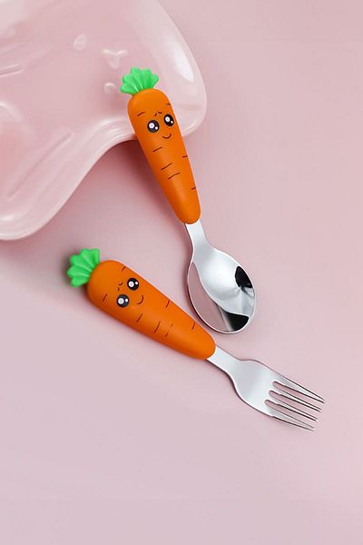 Chavin 304 Steel Carrot Model Baby Kids Spoon and Fork Set Cin932