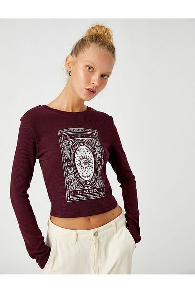 Koton Langärmliges T-Shirt mit Crop-Print
