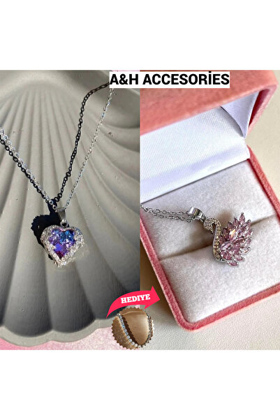 Meyras Touch 2'Li Set Çelik Tavuz Kuşu Ve Okyanus Kalp Kolye (Su Yolu Bilekli...