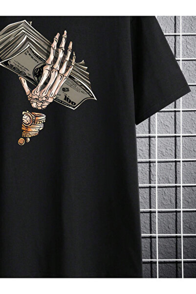 Marco Fresco Μπλουζάκι με στάμπα με σκελετό που κρατά χρήματα