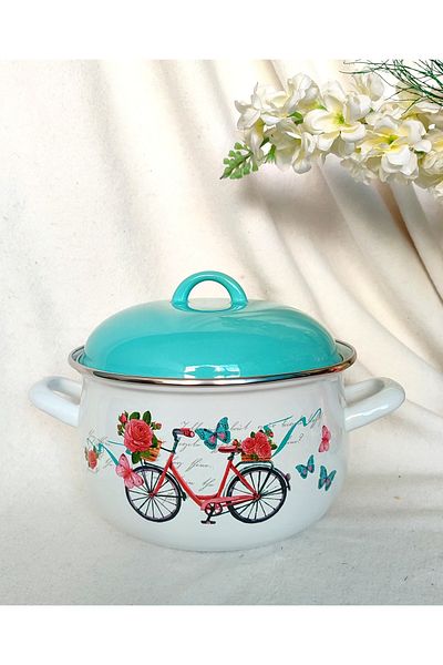 EBRULİEMAYE Bicycle Enamel Pot 3750 ml 22 cm Diameter Milk Soup Yogurt Pot