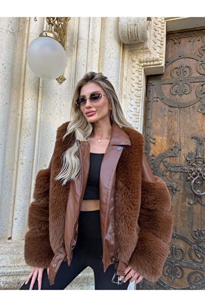 ByRanaBuyuk Acı Kahve Kısa Kürk Kaban