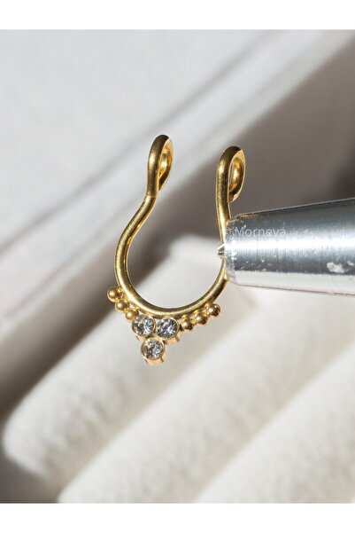 MORNEVA Deliksiz Çelik Çapraz Taşlı Sıkıştırma Fake Septum Burun Piercingi (a...