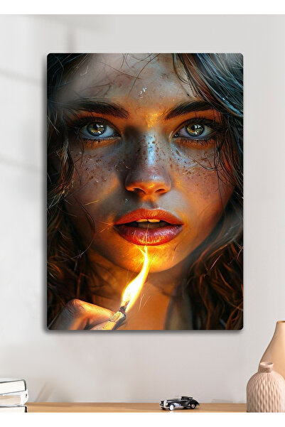 DekorHane Γυαλιστερό μεταλλικό τραπέζι εκτύπωσης - Vectorial Beautiful Woman