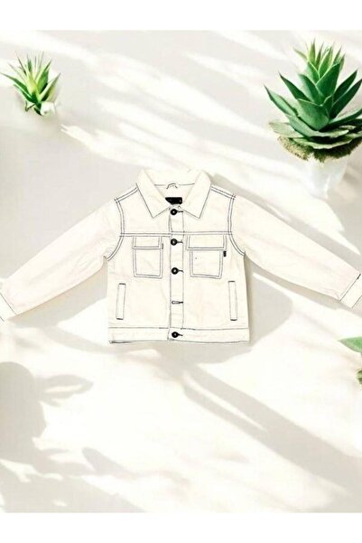 Zekids Jachetă de blugi albă pentru fetiță, cu buzunare