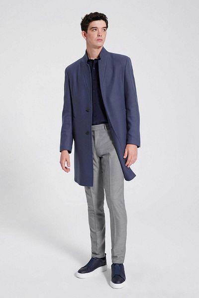 Twn Slim Fit Gray Viscose Coat