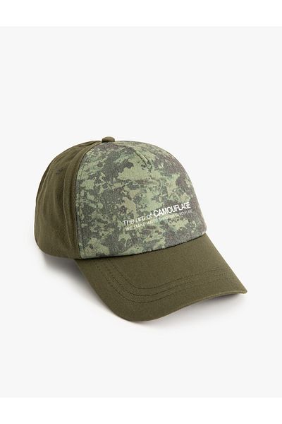 Koton Cotton Cap Hat - Camouflage Pattern and Slogan Printed